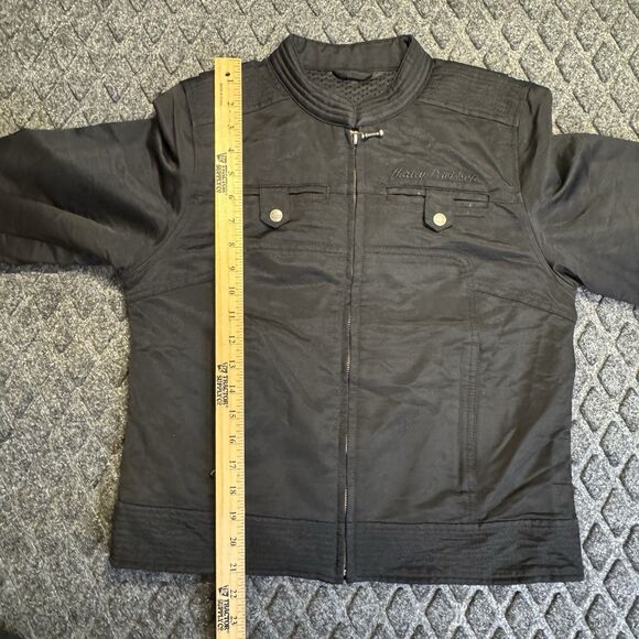 Harley Davidson Women’s S Black Crop Riding Jacket Rhinestone Logo - Picture 5 of 14